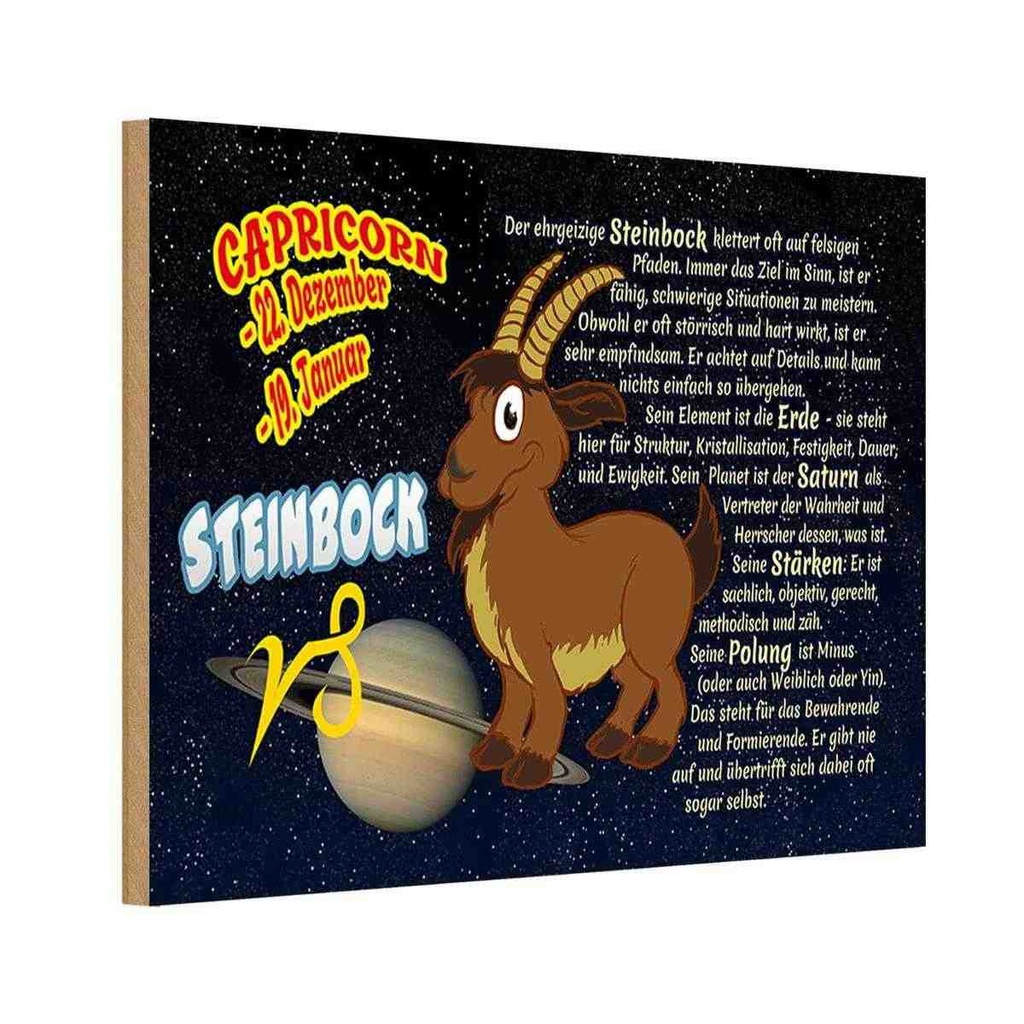 [LA-112160-1812-H] Holzschild 12x18 cm Sternzeichen Steinbock Planet Saturn Dekoration