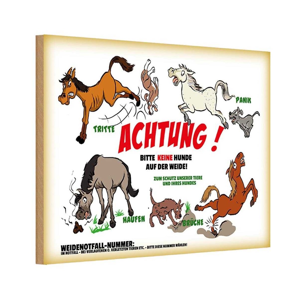 Holzschild 12x18 cm Achtung keine Hunde auf Weide Warnschild Hinweisschild