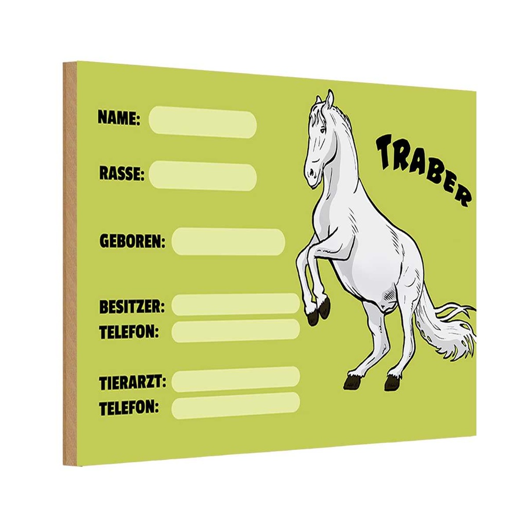 Holzschild 12x18 cm Pferd Traber Angaben Name Besitzer Tier Haustier