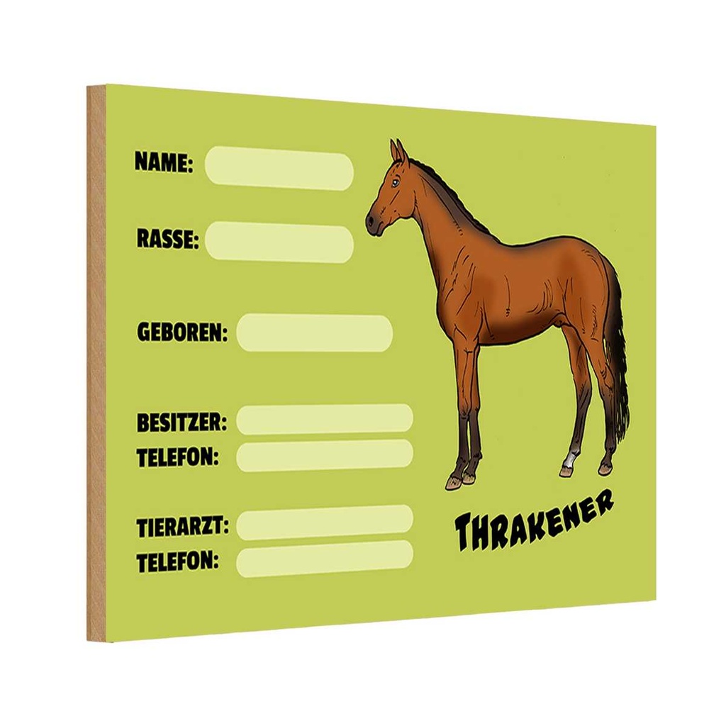 Holzschild 12x18 cm Pferd Thrakener Name Besitzer Rasse Tier Haustier