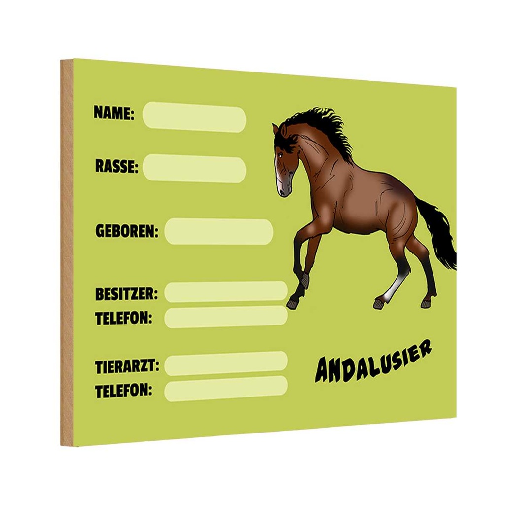 Holzschild 12x18 cm Pferd Andalusier Name Besitzer Rasse Tier Haustier