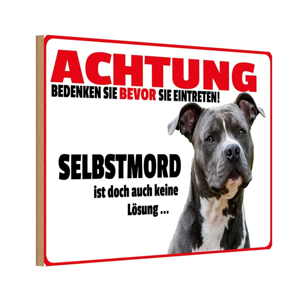 Holzschild 12x18 cm Achtung bedenken eintreten Hund