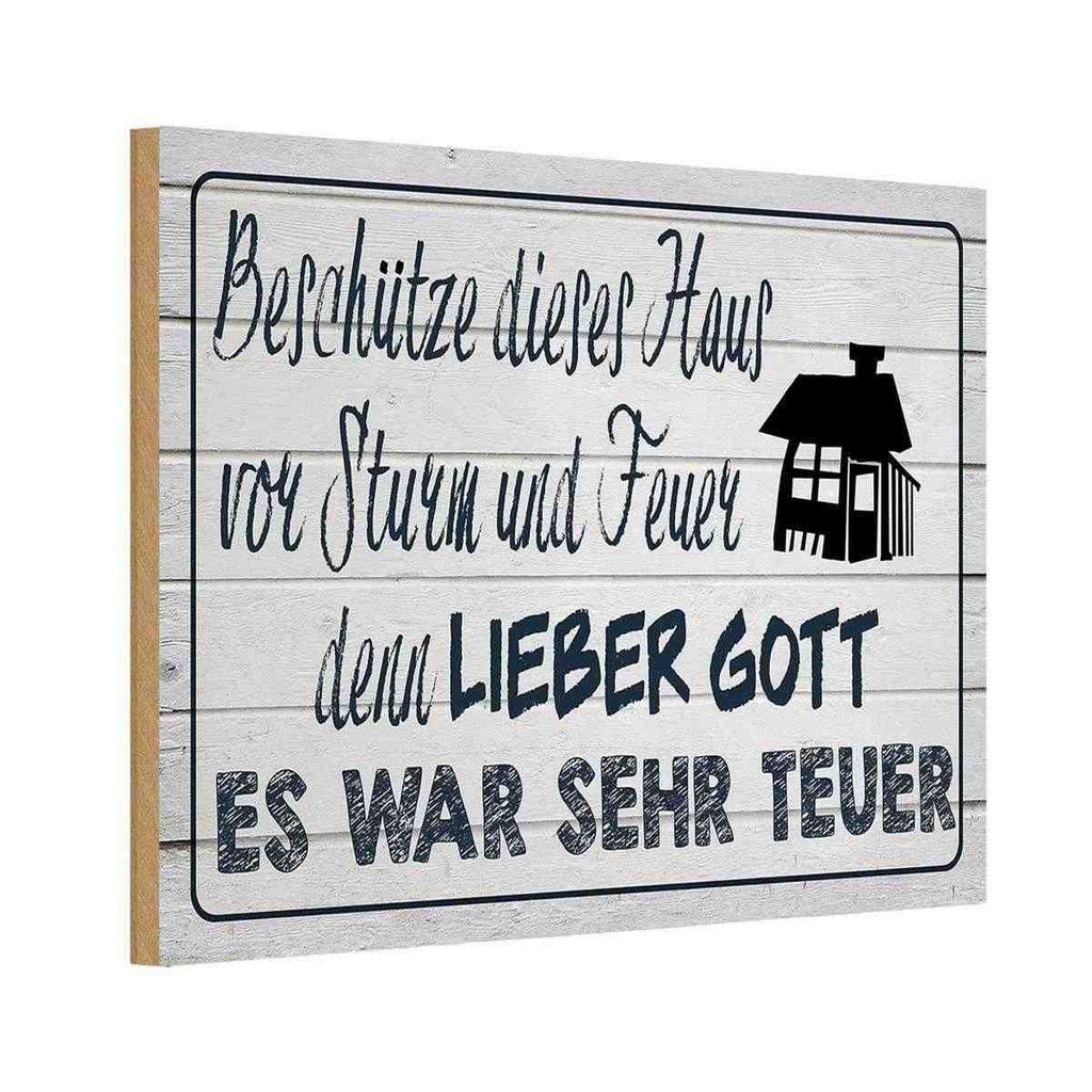 [LA-112317-1812-H] Holzschild 12x18 cm beschütze deises Haus vor Sturm