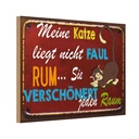 Holzschild 12x18 cm meine Katze liegt nicht faul rum Tier Haustier