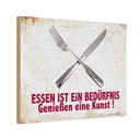 Holzschild 12x18 cm Essen ist ein Befürfnis Kunst Trinken