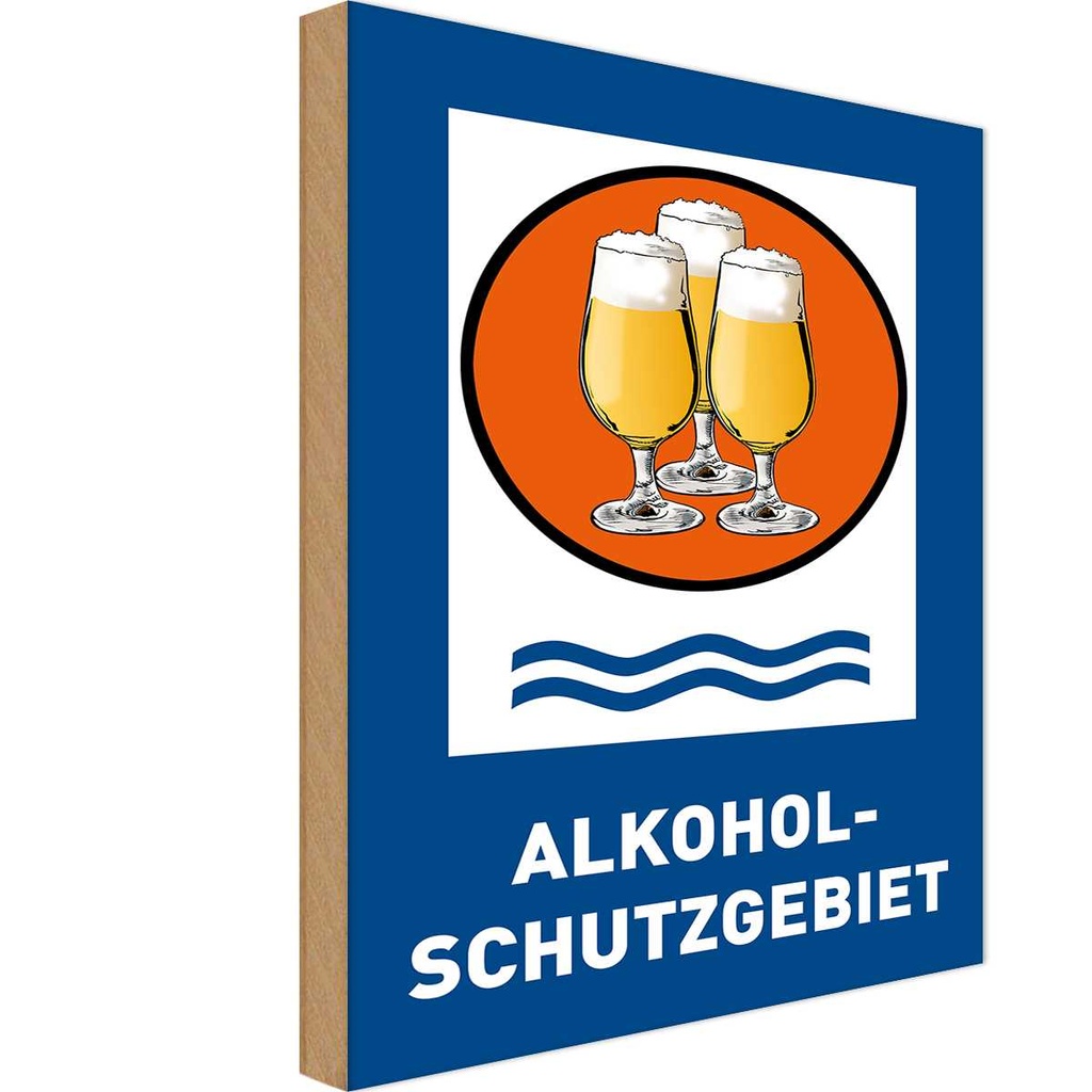 Holzschild 18x12 cm Bier Alkoholschutzgebiet Biergläser