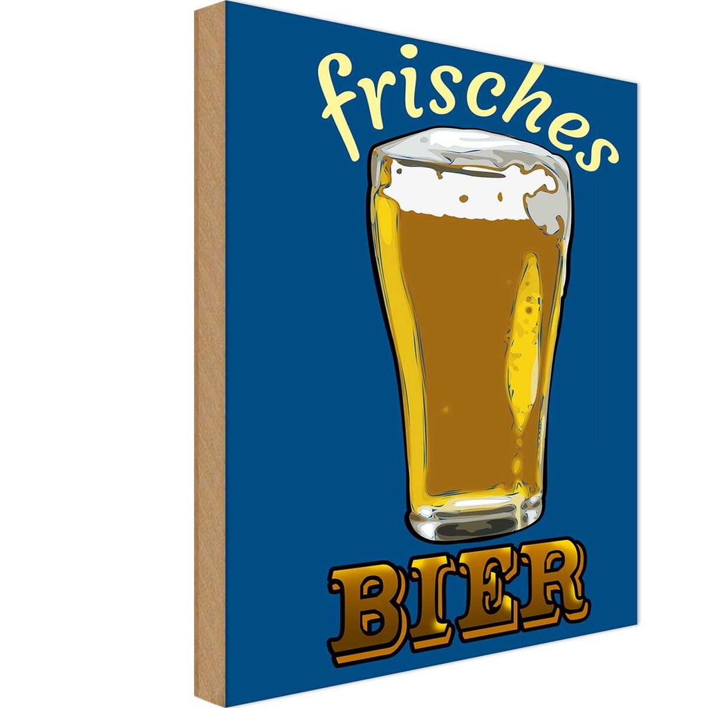 Holzschild 18x12 cm Alkohol frisches Bier Bierglas