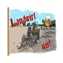 Holzschild 12x18 cm Landwirt Butter Brot Bier wir Essen Trinken