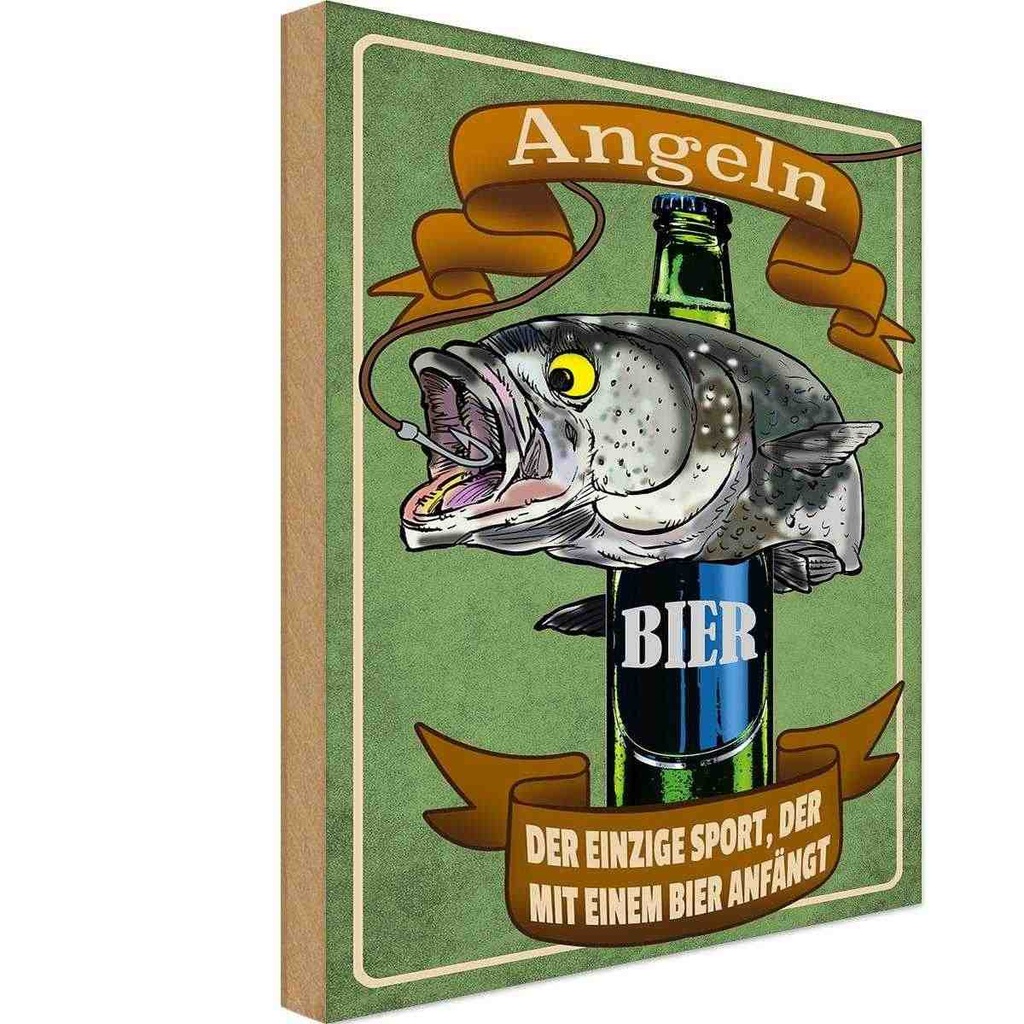 Holzschild 18x12 cm Angeln Bier der einzige Sport Dekoration