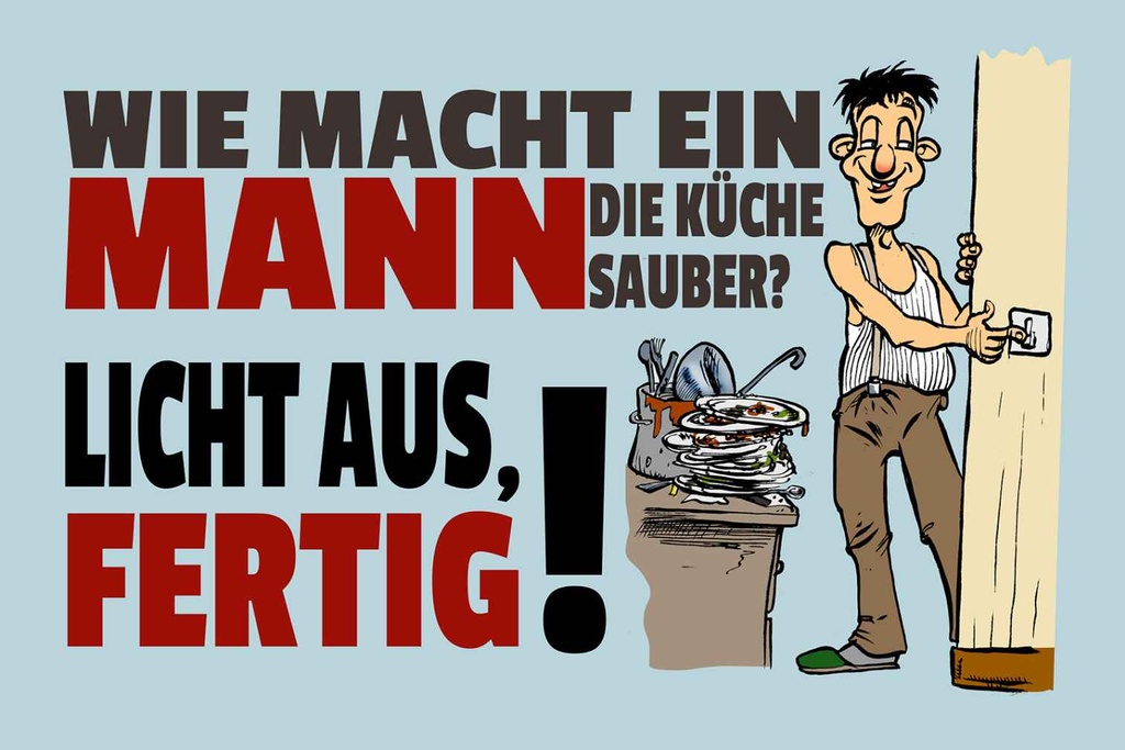 Holzschild 12x18 cm wie macht ein Mann Küche sauber Spruch Zitat