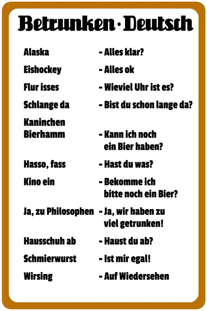 Holzschild 18x12 cm Alkohol Betrunken Deutsch Essen Trinken
