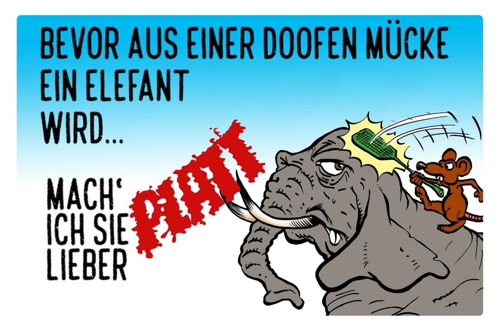 Holzschild 12x18 cm bevor aus Mücke Elefant wird Dekoration
