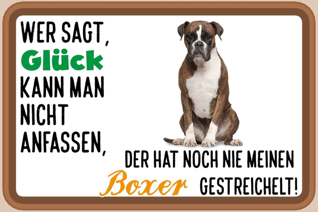 Holzschild 12x18 cm Glück nicht anfassen Boxer Hund Spruch Zitat