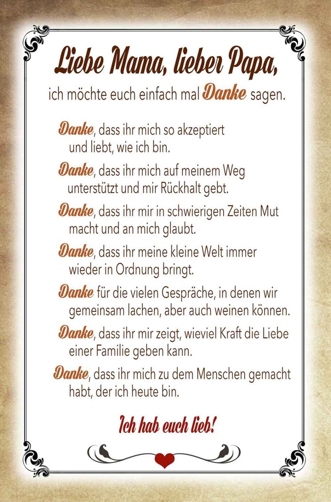 Holzschild 18x12 cm Mama Papa hab euch lieb danke Familie Freunde