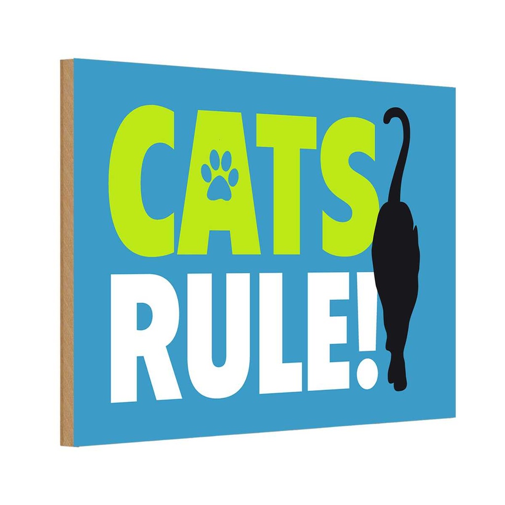 Holzschild 12x18 cm cats rule Katze Tier Haustier