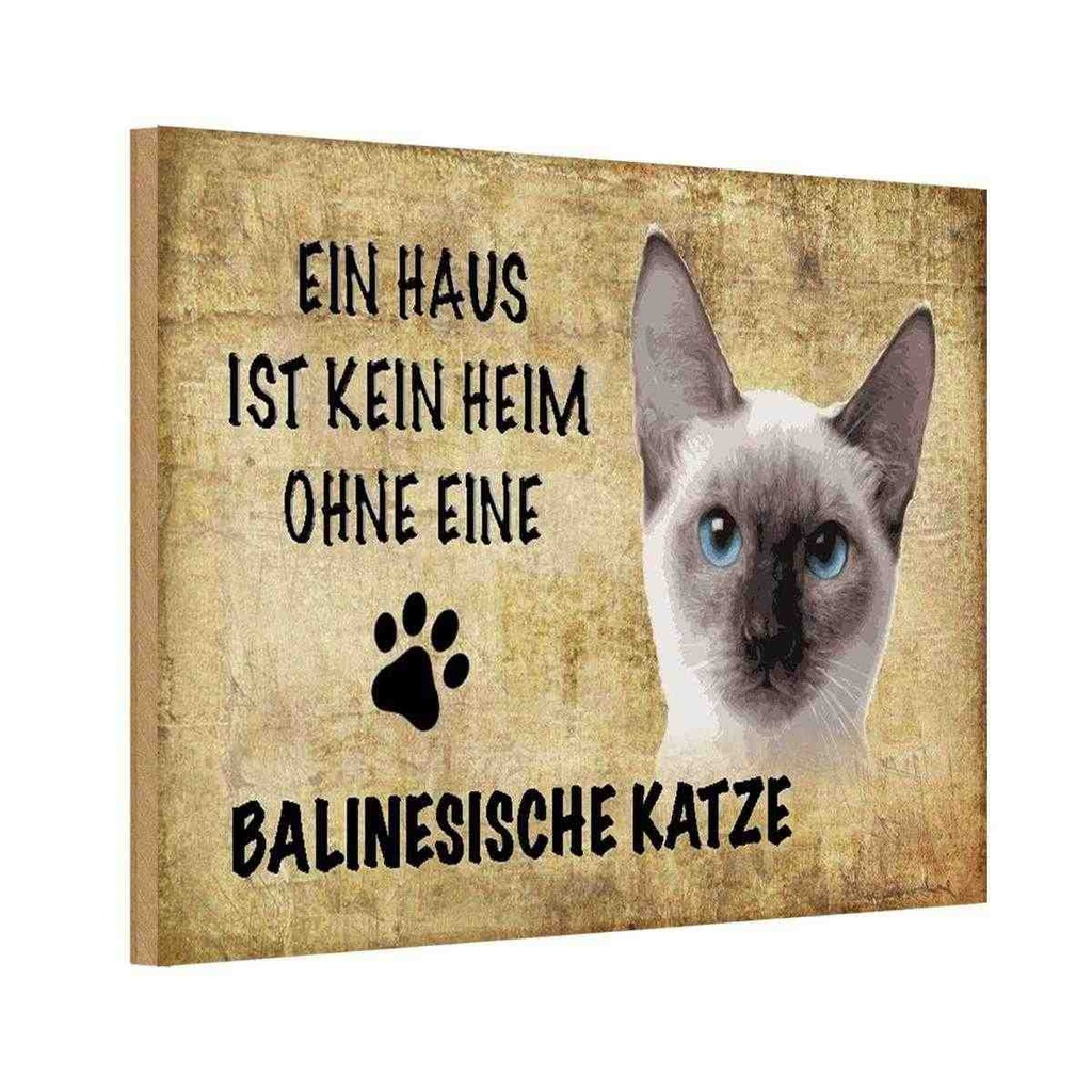 Holzschild 12x18 cm balinesische Katze Tier Haustier