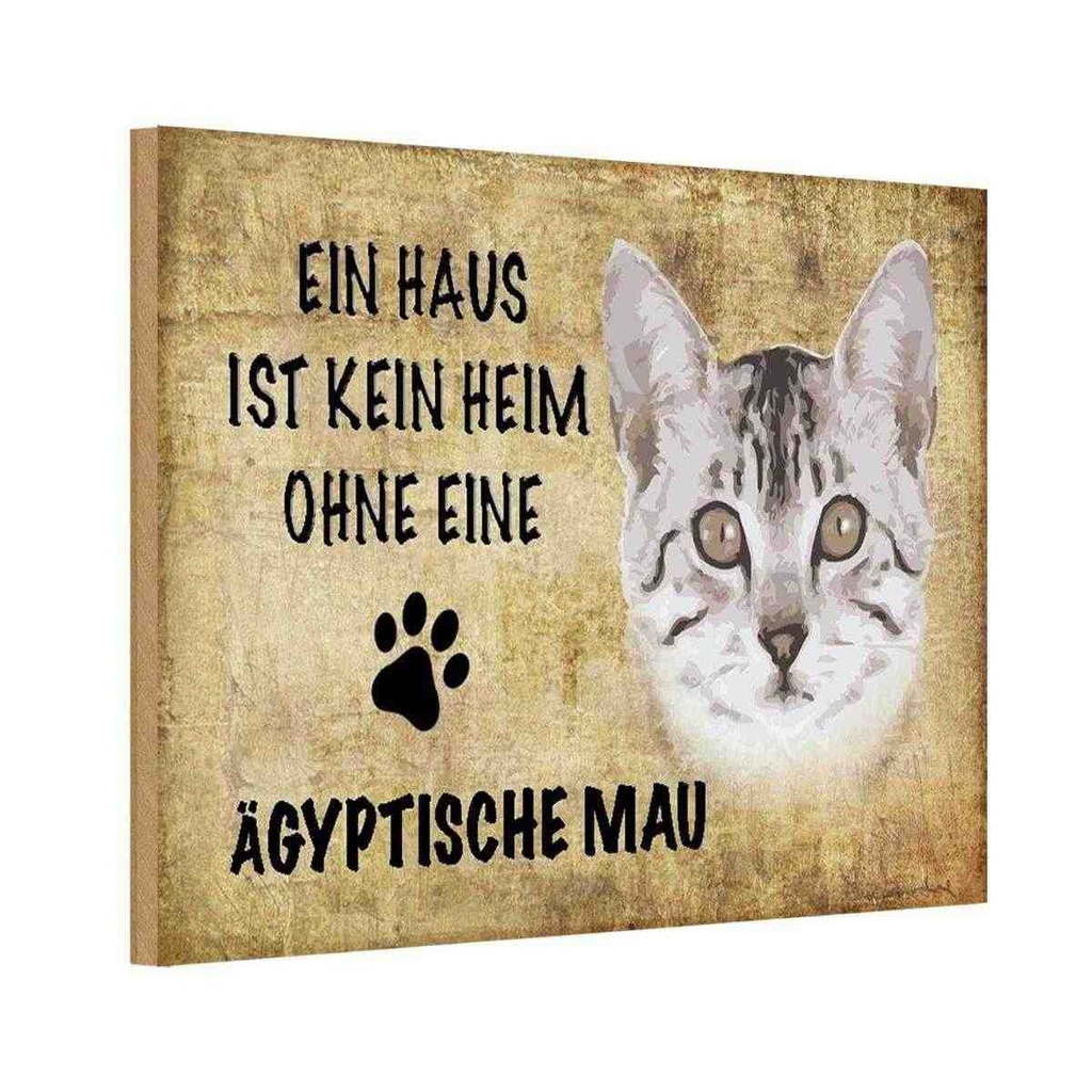 Holzschild 12x18 cm Ägyptische Mau Katze Tier Haustier
