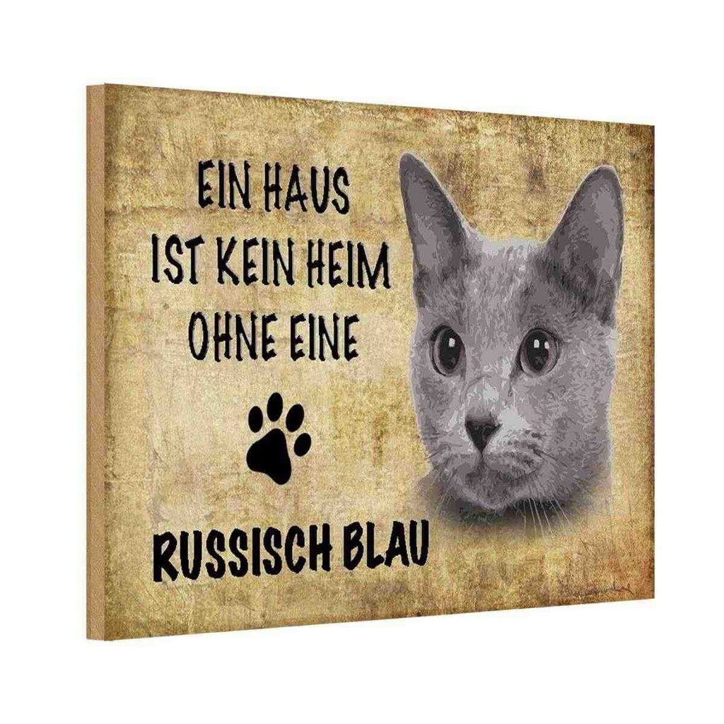 Holzschild 12x18 cm russisch blau Katze Tier Haustier