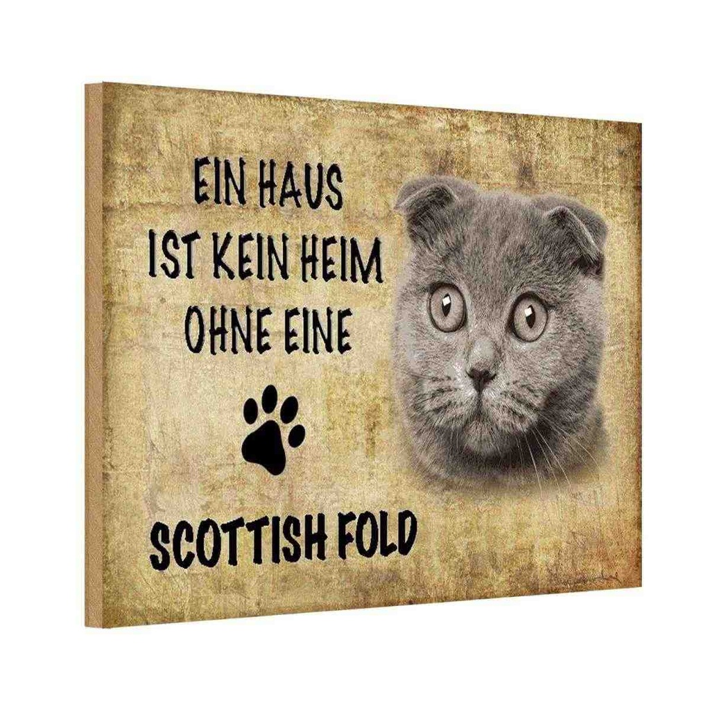 Holzschild 12x18 cm Scottish Fold Katze Tier Haustier
