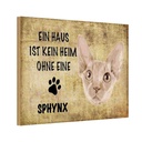 Holzschild 12x18 cm Sphynx Katze ohne kein Heim Straßenschild