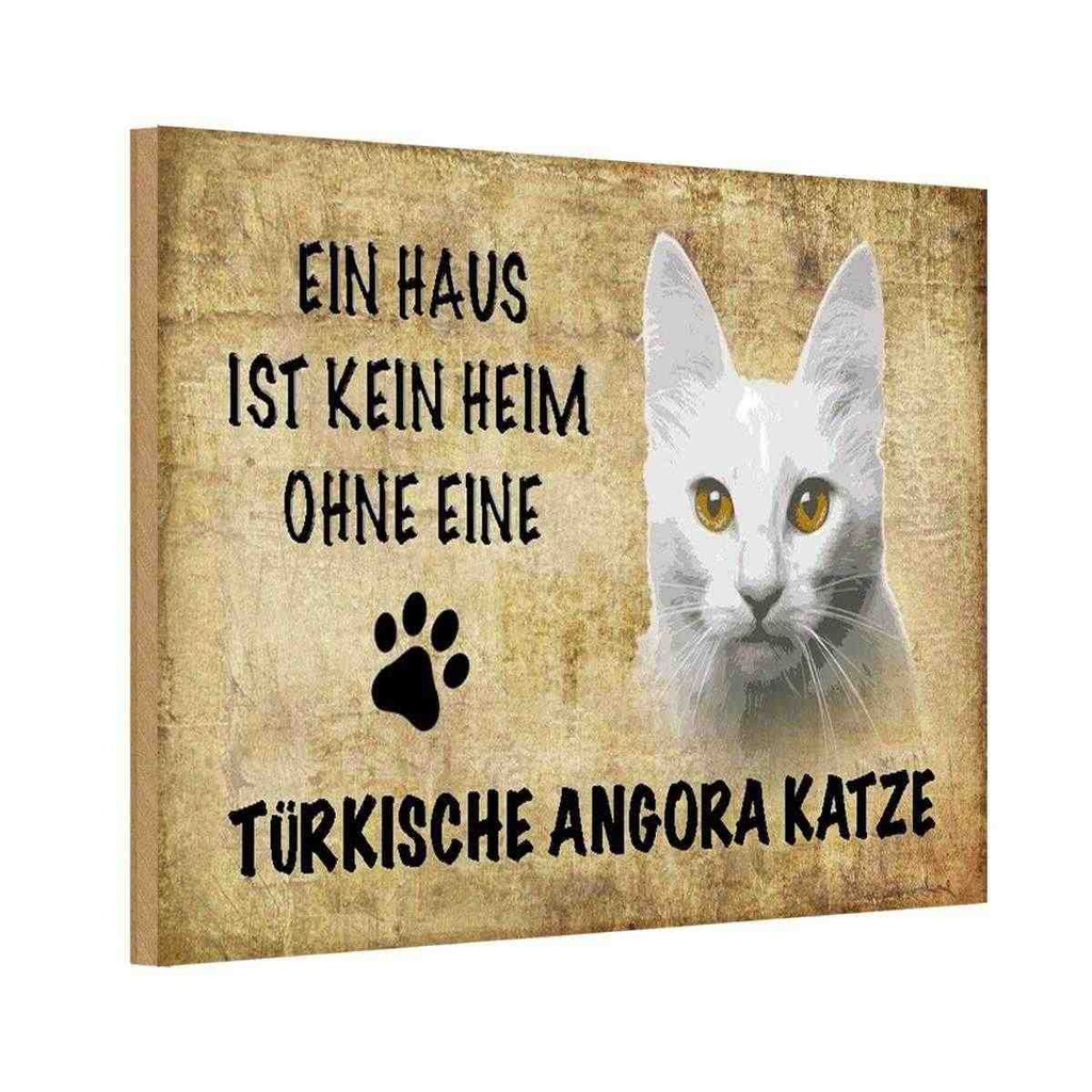 Holzschild 12x18 cm türkische Angora Katze Tier Haustier