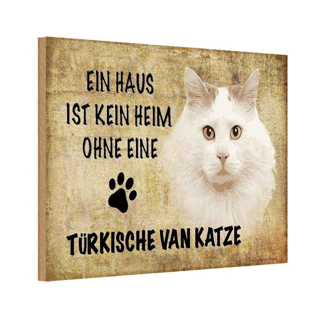 Holzschild 12x18 cm türkische Van Katze Tier Haustier