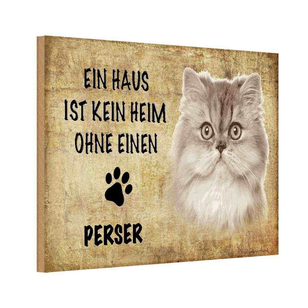 Holzschild 12x18 cm Perser Katze ohne kein Heim Tier Haustier