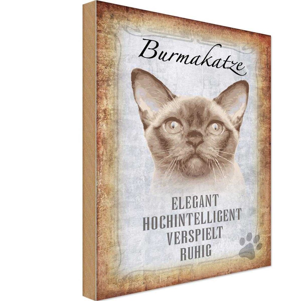 Holzschild 18x12 cm Burmakatze Katze Tier Haustier
