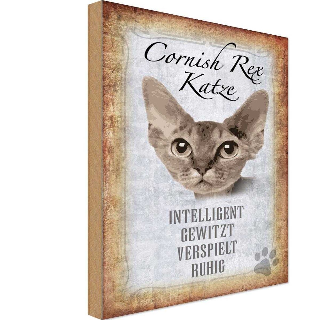 Holzschild 18x12 cm Cornish Rex Katze Tier Haustier