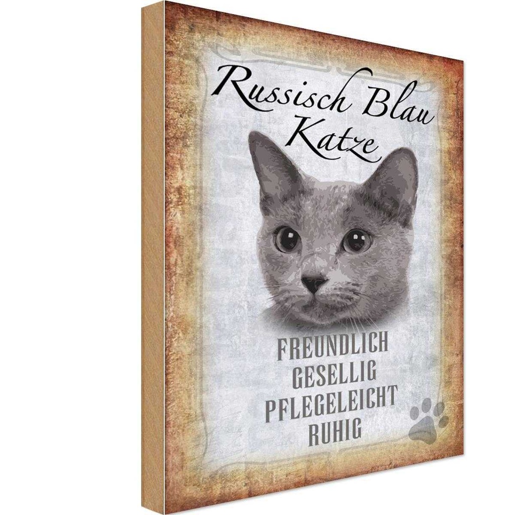 Holzschild 18x12 cm russisch blau Katze Tier Haustier