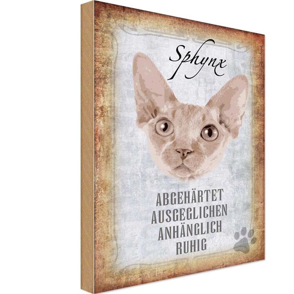 Holzschild 18x12 cm Sphynx Katze Tier Haustier