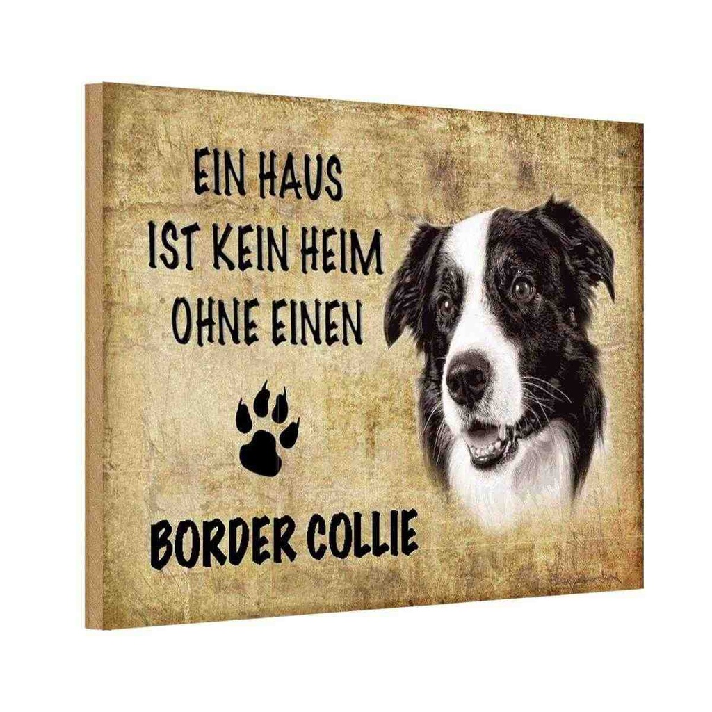 Holzschild 12x18 cm Border Collie Hund Tier Haustier