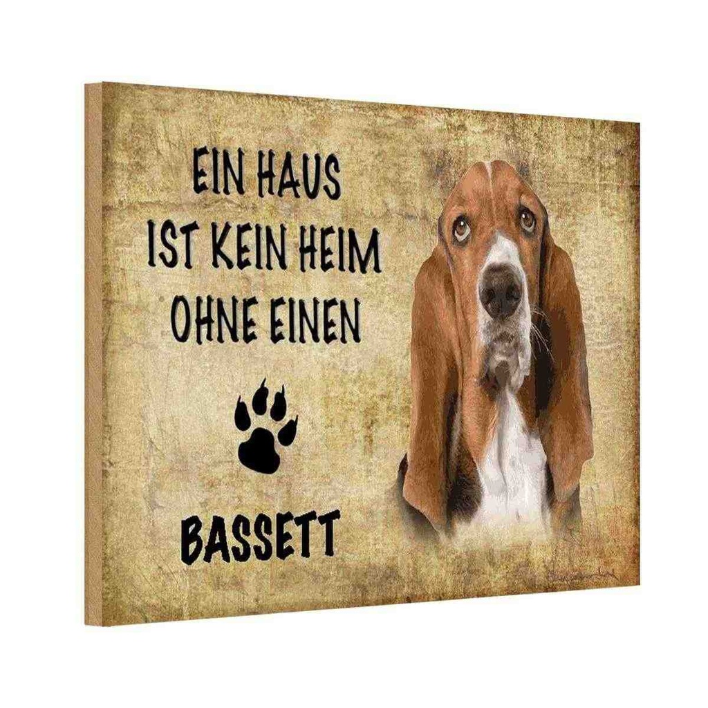 Holzschild 12x18 cm Bassett Hund ohne kein Heim Tier Haustier
