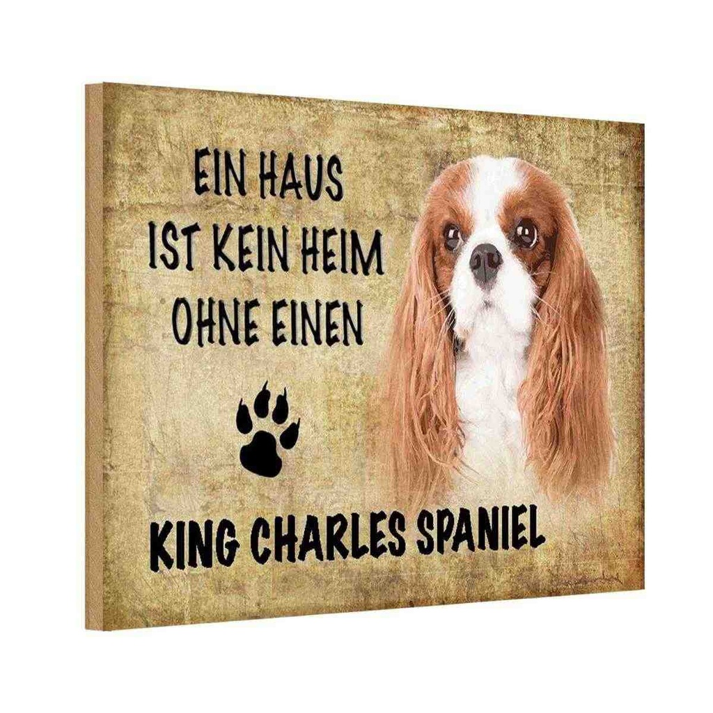 Holzschild 12x18 cm King Charles Spaniel Hund Tier Haustier