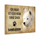 Holzschild 12x18 cm Samojeden Hund ohne kein Heim Tier Haustier