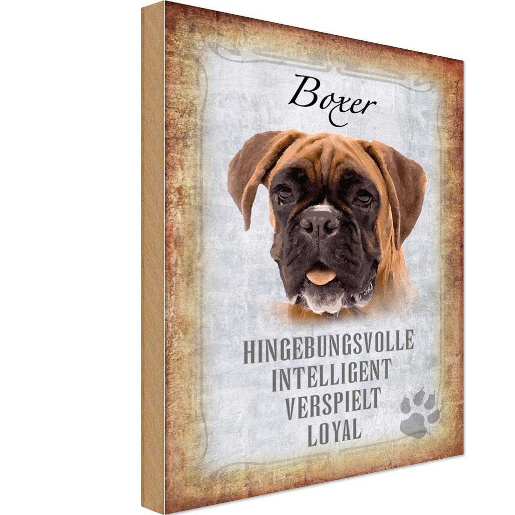 Holzschild 18x12 cm Boxer Hund intelligent Tier Haustier
