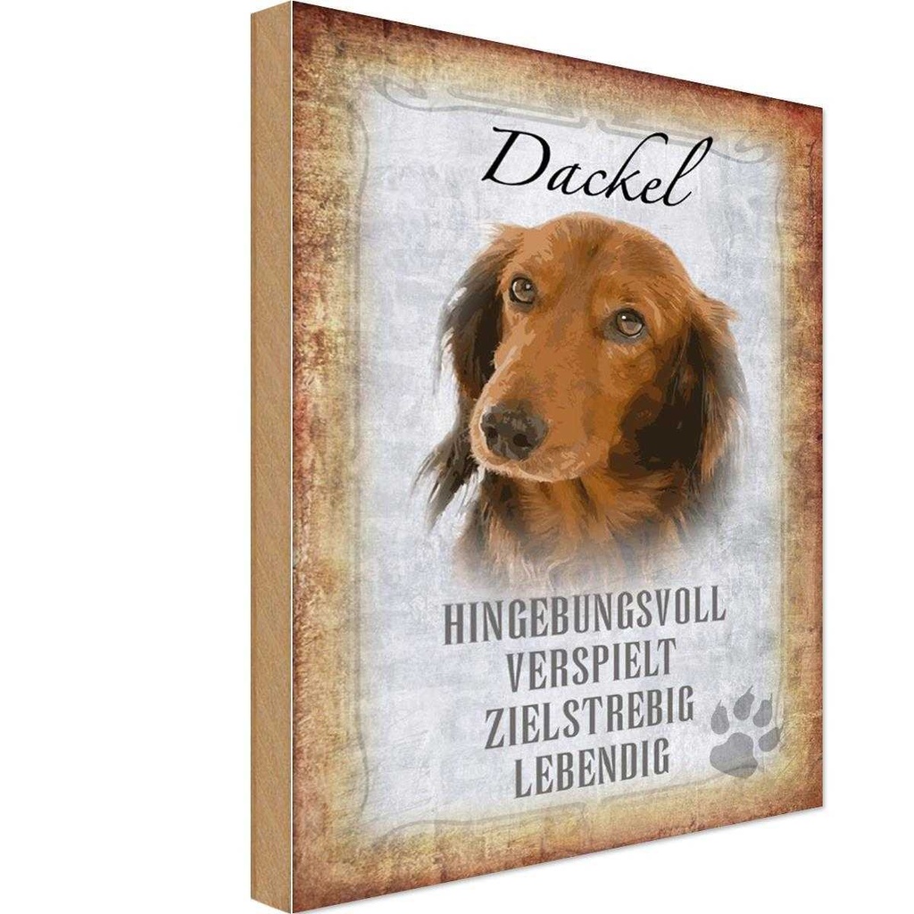 Holzschild 18x12 cm Dackel Hund lebendig Tier Haustier