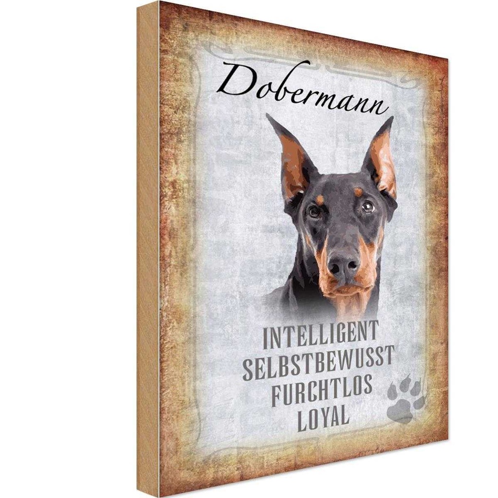 Holzschild 18x12 cm Dobermann Hund loyal Tier Haustier