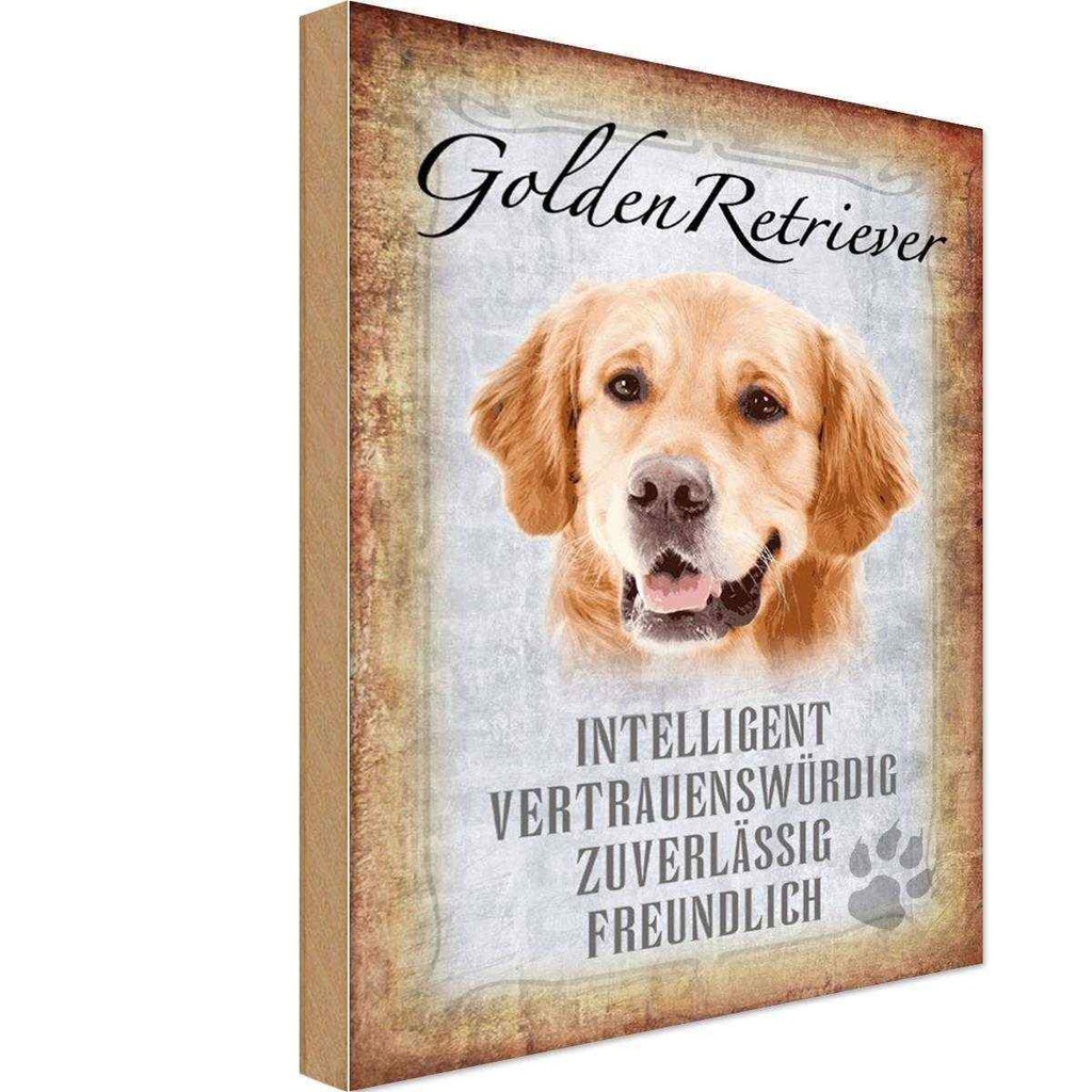 Holzschild 18x12 cm Golden Retriever Hund Tier Haustier