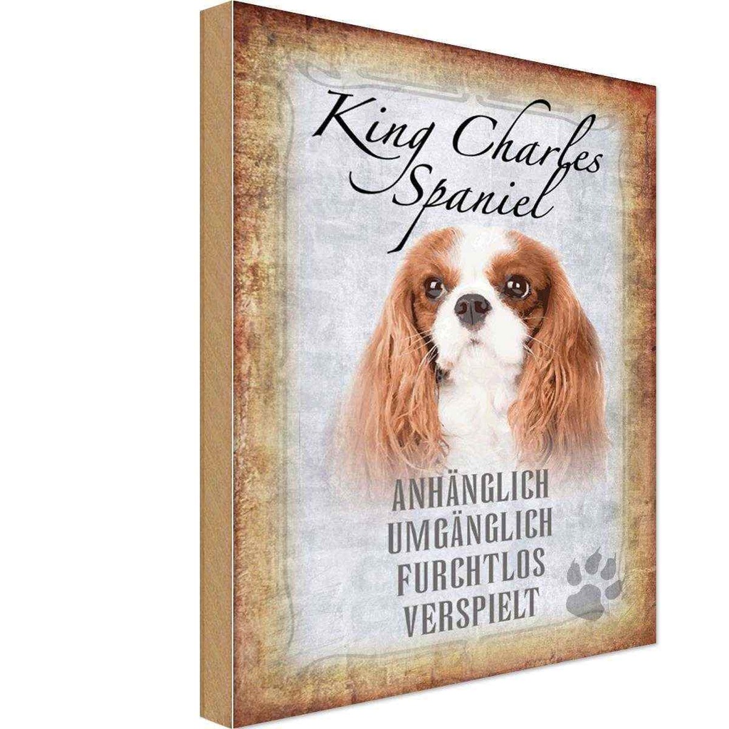 Holzschild 18x12 cm King Charles Spaniel Hund Tier Haustier