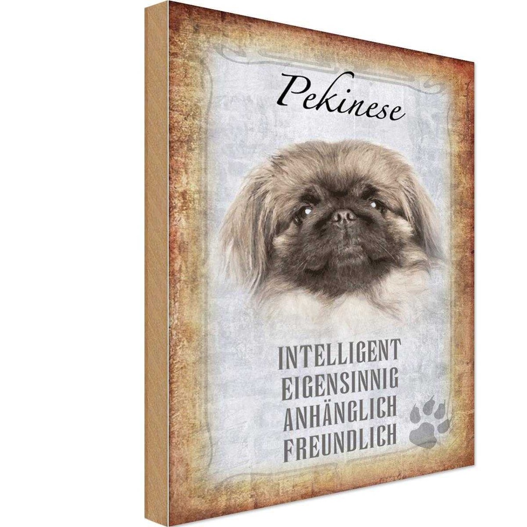 Holzschild 18x12 cm Pekinese Hund Tier Haustier