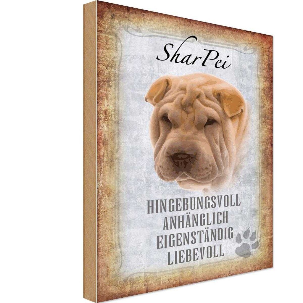 Holzschild 18x12 cm Shar Pei Hund Tier Haustier