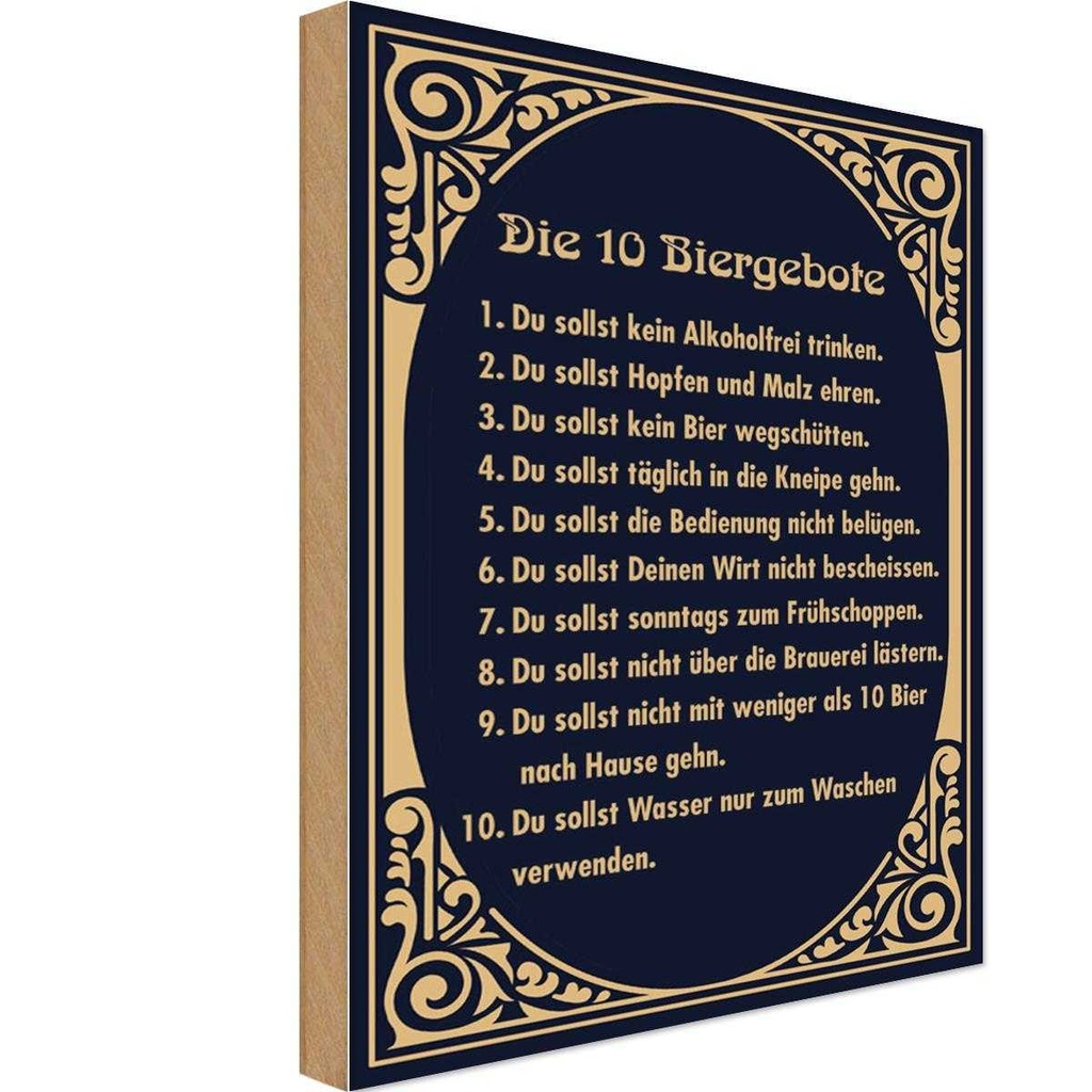 Holzschild 18x12 cm Alkohol 10 Biergebote Bier