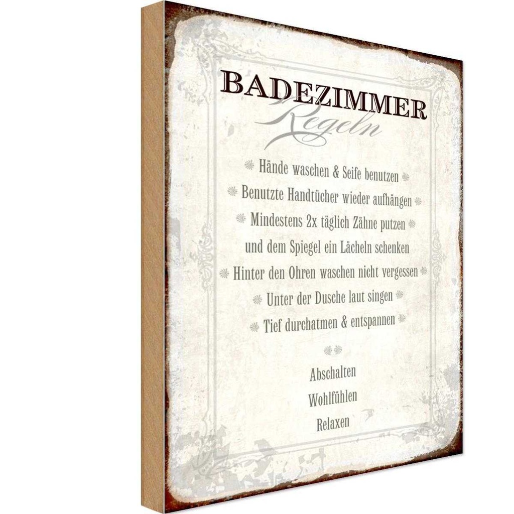 Holzschild 18x12 cm Badezimmer Regeln Haus