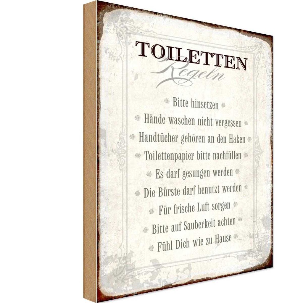 Holzschild 18x12 cm Toiletten Regeln Haus Warnschild Hinweisschild