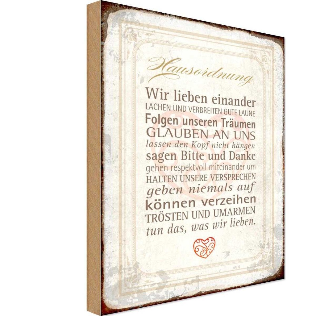Holzschild 18x12 cm Hausordnung Haus Spruch Zitat