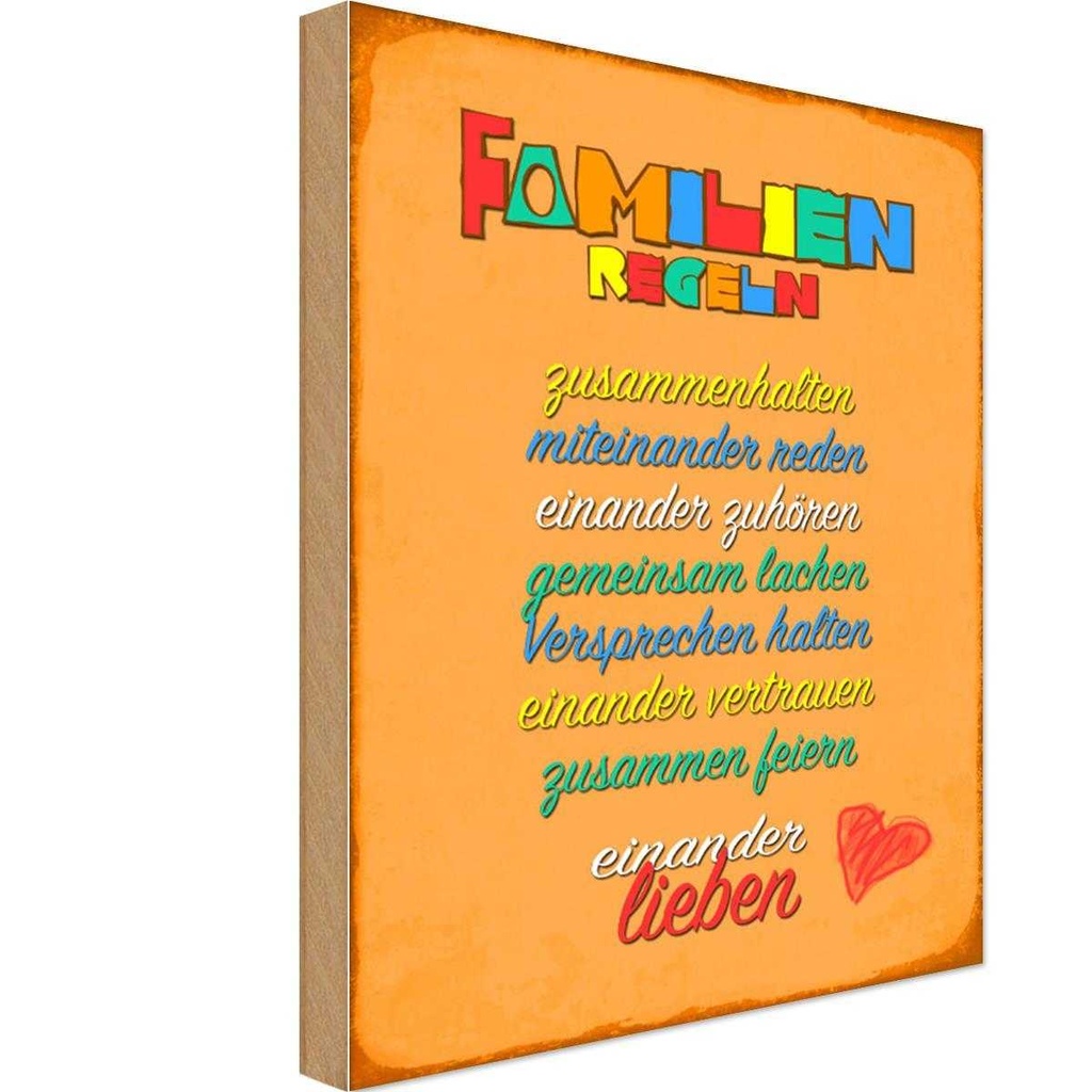 Holzschild 18x12 cm Familien Regeln Familie Freunde