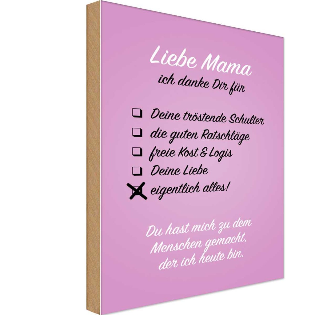 Holzschild 18x12 cm Liebe Mama ich danke Geschenk