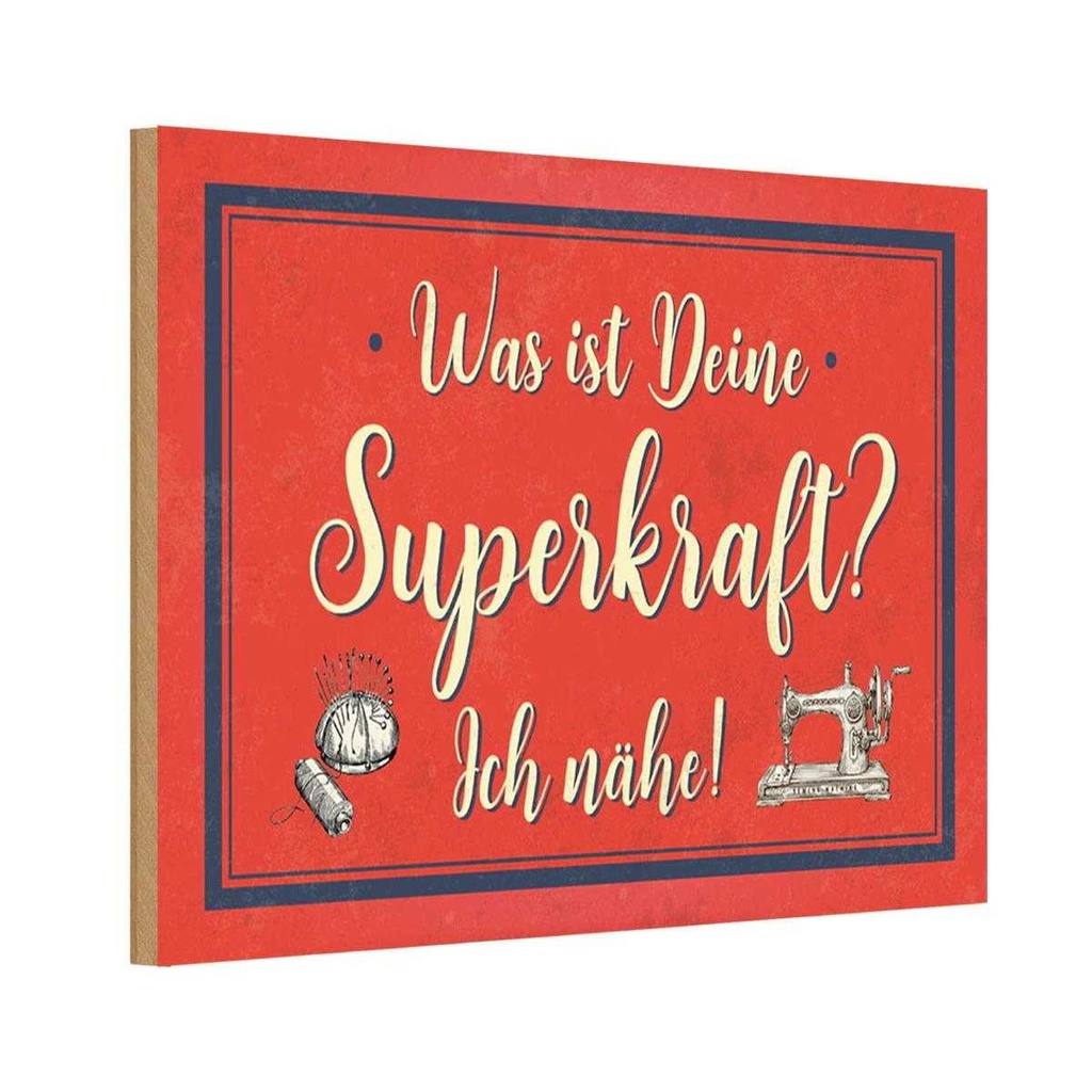 Holzschild 12x18 cm was deine Superkraft ich nähe Dekoration