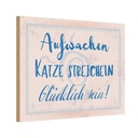 Holzschild 12x18 cm Aufwachen Katze streicheln